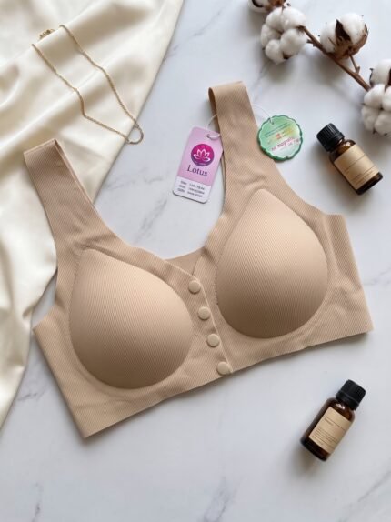 Ribbed Front Button Padded Bra
